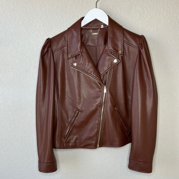 Chico's Faux Leather Cropped Moto Jacket in Chocolate Brown Size 14 (2.5) - Picture 3 of 15